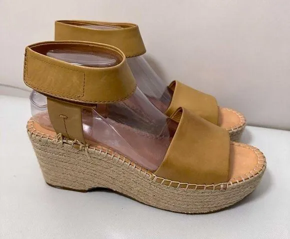 Frye & Co. Sandals Amber Caramel Espadrille Wedge Ankle Strap Leather Boho 9.5 Brown