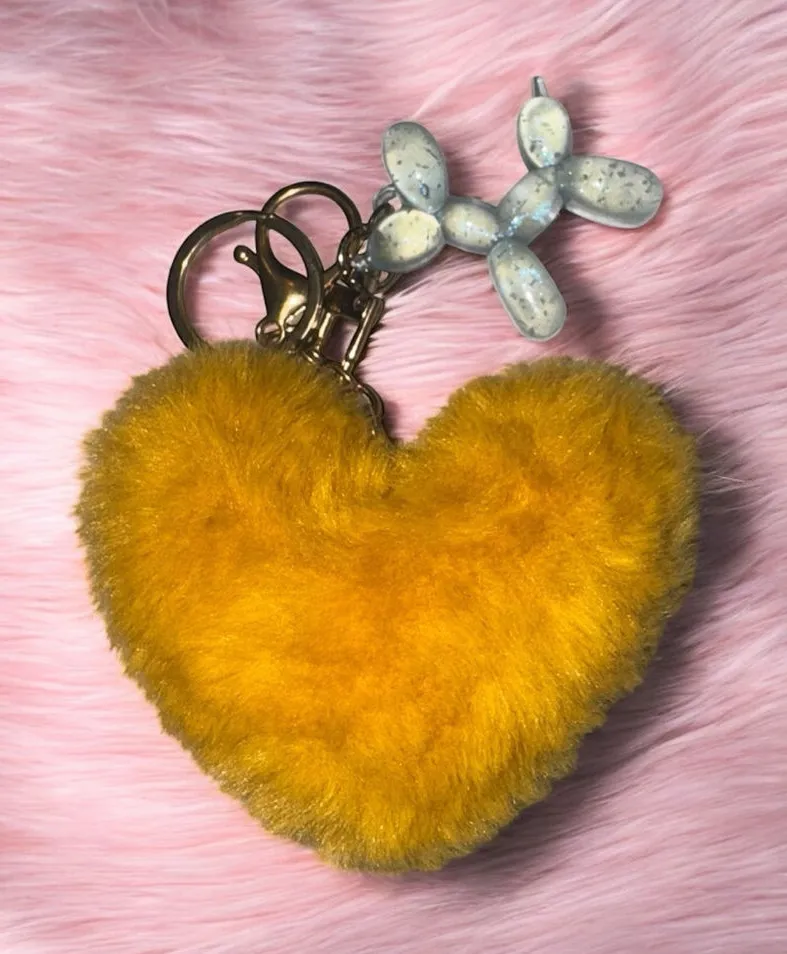 Women's Unbranded Yellow Fluffy Heart & Light Blue Balloon Dog Keychain One Size