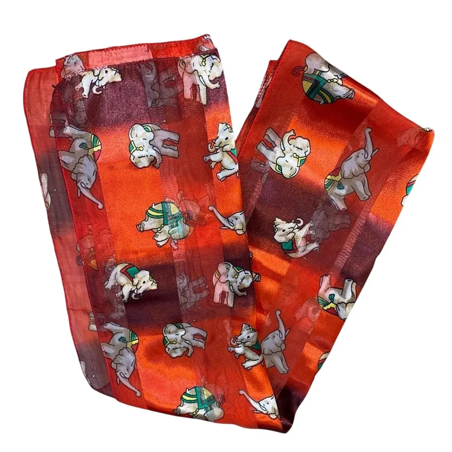 Red Sheer Elephant Print Scarf Lightweight Novelty Statement Neck Wrap