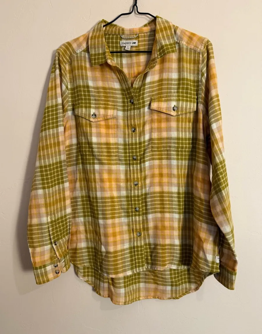 Toad&Co reform flannel Olive & Cream Plaid Button
