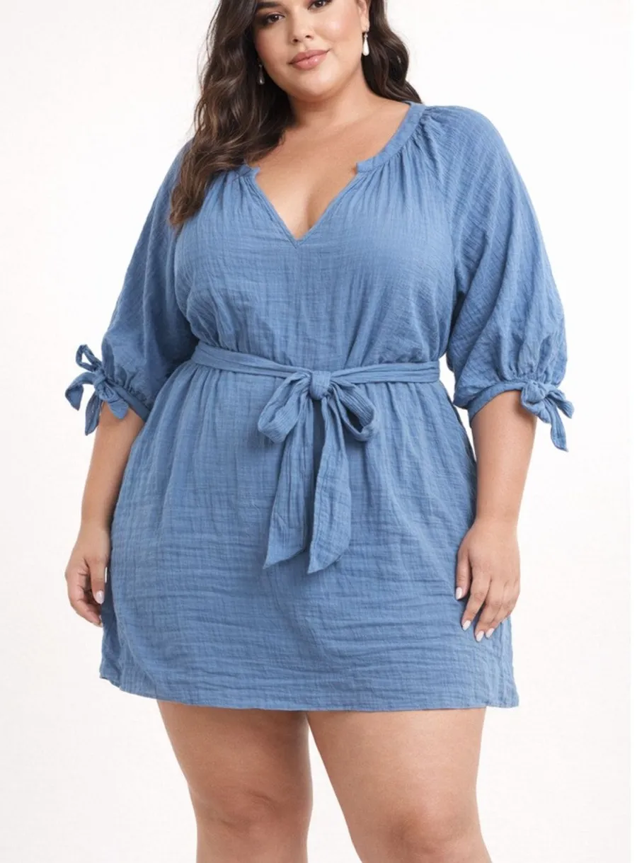 Summersalt Easy Breezy Gauzy Mini Dress Cover Up Blue 2X