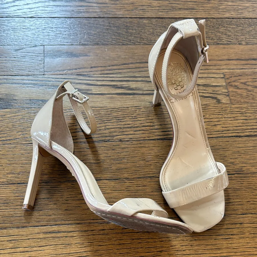 Vince Camuto Lauralie Women’s Nude Patent Ankle-Strap High Heel Sandals, 6.5
