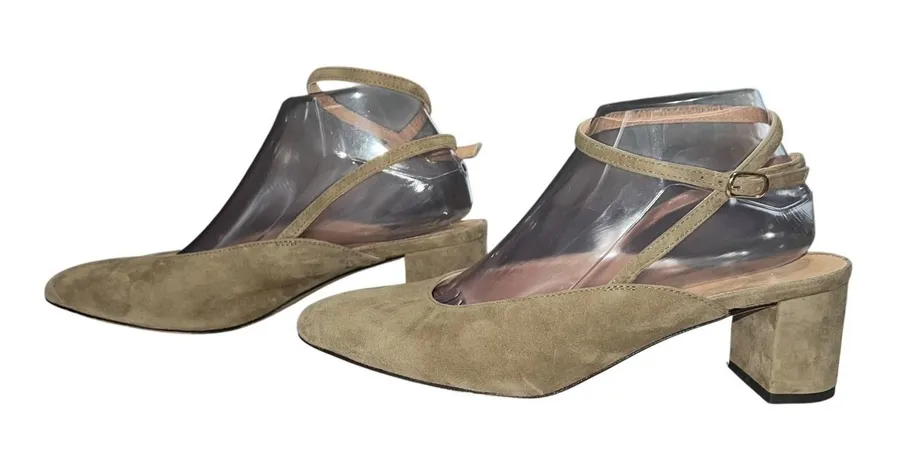 J. Crew Millie Ankle Strap Heels Pumps Suede Shoe Khaki Beige Size 8 Open Back