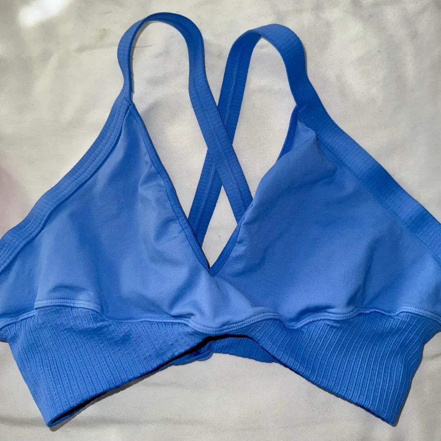 Free People Movement NWOT Wireless Blue Triangle Bralette w/Cross-Back Straps
