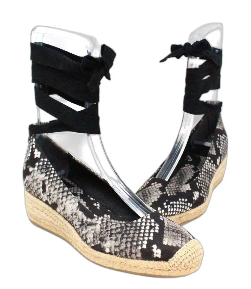 Tory Burch Women's Heather Ankle Wrap Wedge Espadrilles Snake Print Size 9.5 M