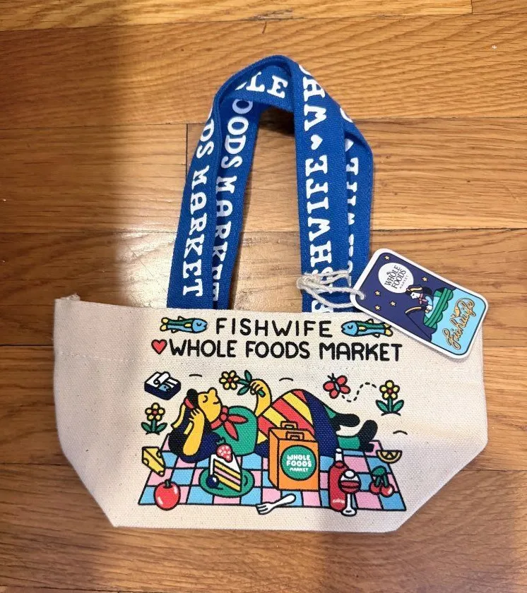 Fishwife Whole Foods Market Canvas Mini Tote Blue Strap NWT