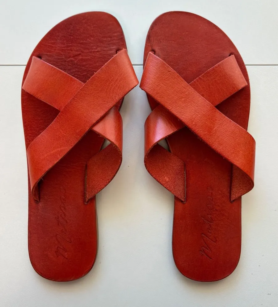 Matisse Topa Sandals Womens 8M Orange Leather Crisscross Slide Made in Brazil Size 8