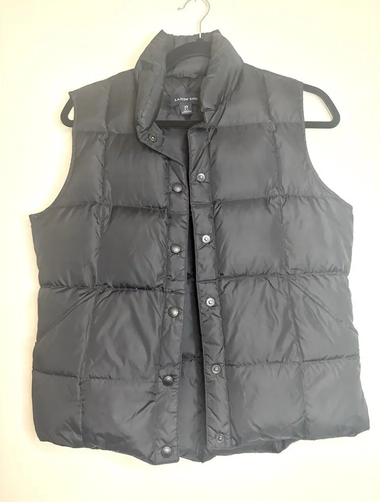 Lands’ End XS 2-4 Black Puffer Vest 80/20 Down Feather Fill Nylon Warm Core