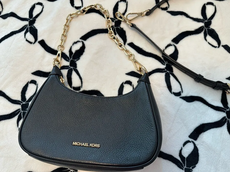 Michael Kors Black Pebbled Leather Shoulder Bag with Gold Hardware