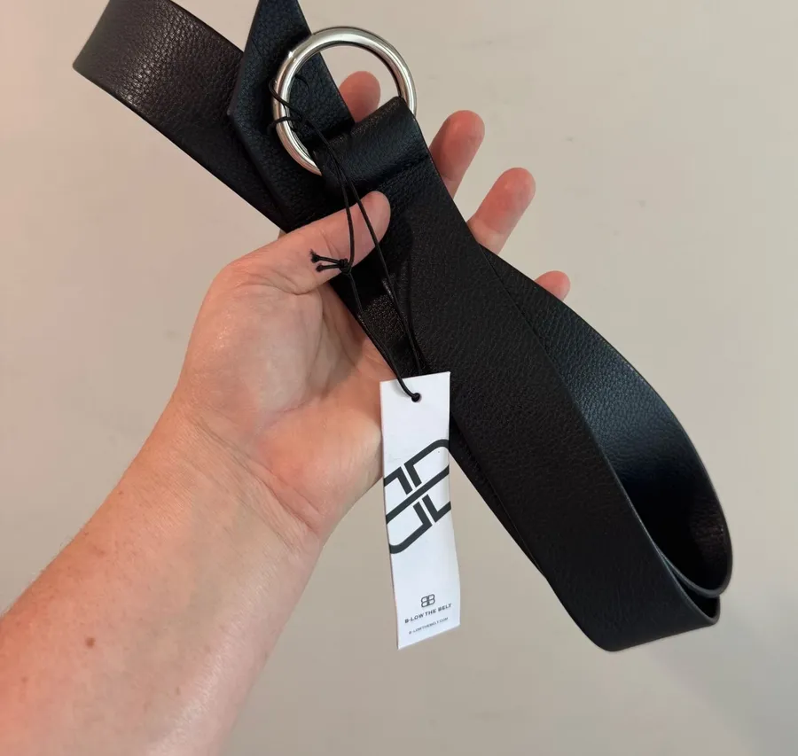 B-Low The Belt Womens Black Pebbled Synthetic Leather O-Ring Wrap Belt OS NWT