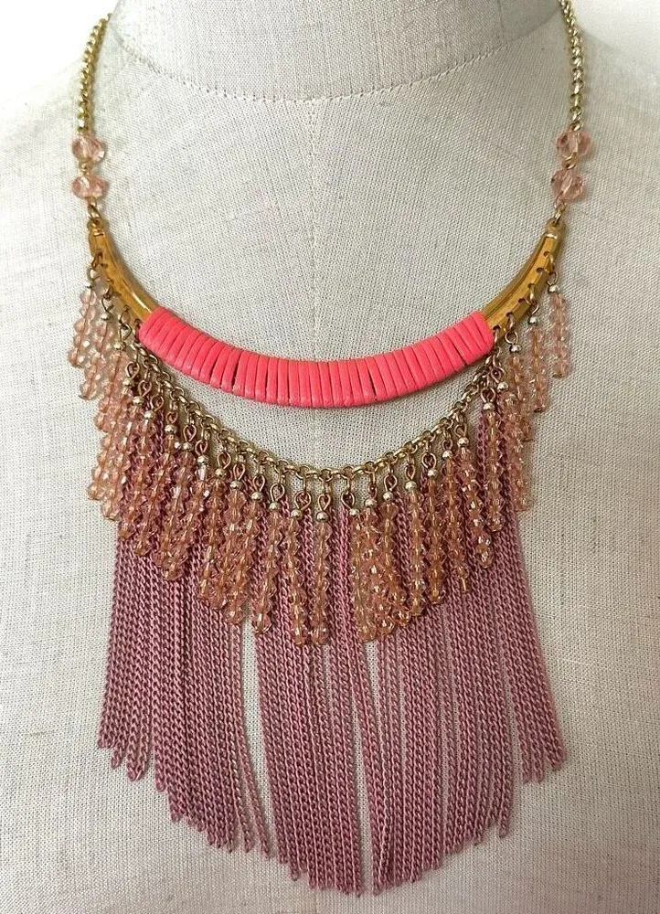 Pink beaded chain statement necklace