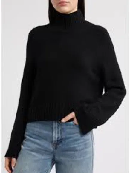 Reformation Black Brooke Crop Boxy Cashmere Turtleneck Sweater Size Small
