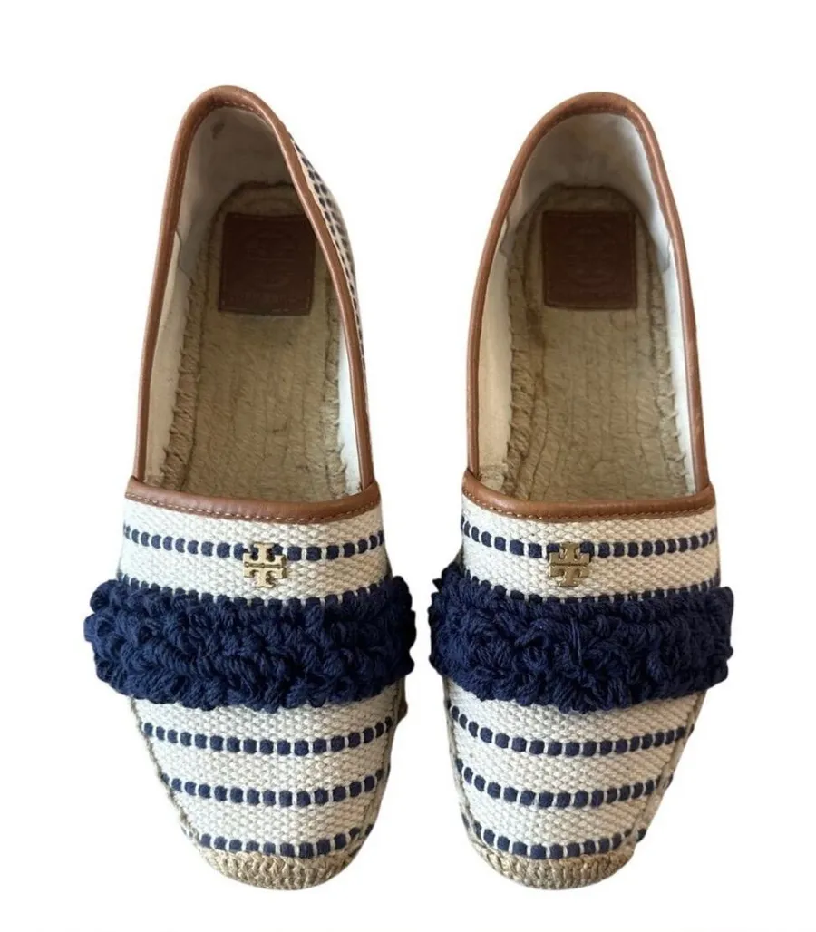 Tory Burch Shaw Fringe Espadrilles Navy Cream Stripe 8