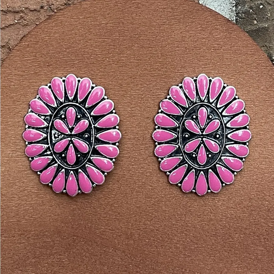 Hot Pink Oval Cluster Earrings
