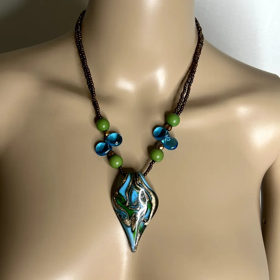 Beaded Glass Pendant Statement Necklace