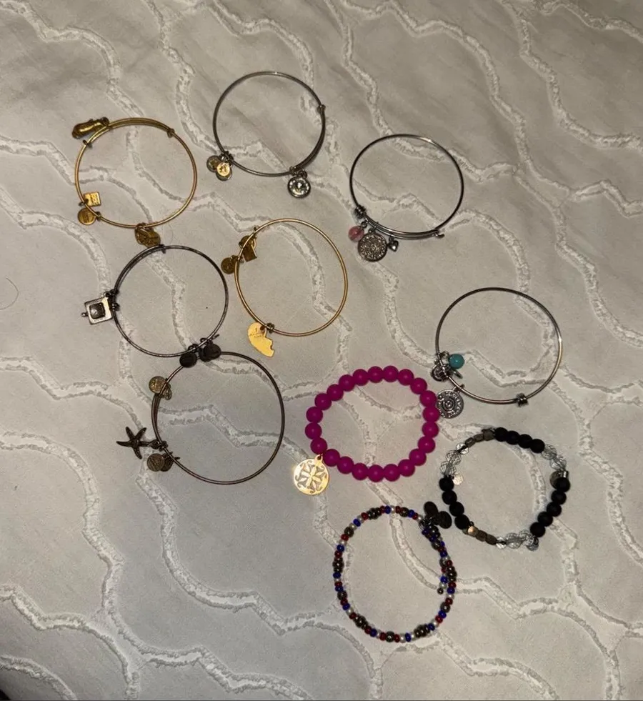Assorted 10 Women's Charm and Beaded Bracelets - Pink, Gold, Silver, Black