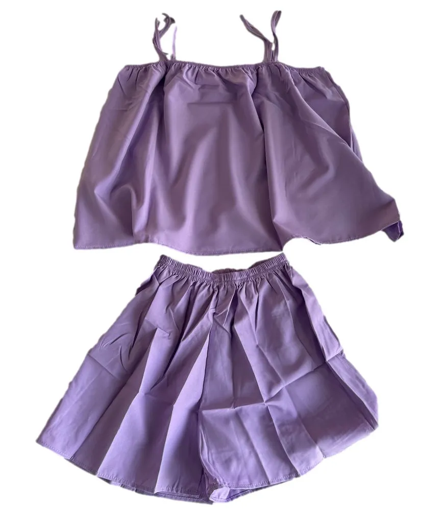 Women's Two Piece Spaghetti Strap and Shorts Pajamas Size M #260262 Purple Size M