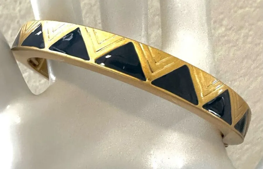 Lia Sophia "On Point" Gold Tone & Midnight Blue Stretch Bangle Bracelet