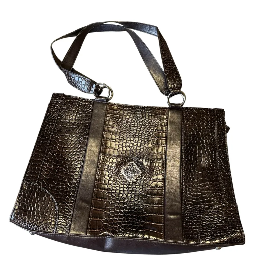 π Coldwater Creek Julia Croco Embossed Tote π Brown Faux Leather Shoulder Bag π
