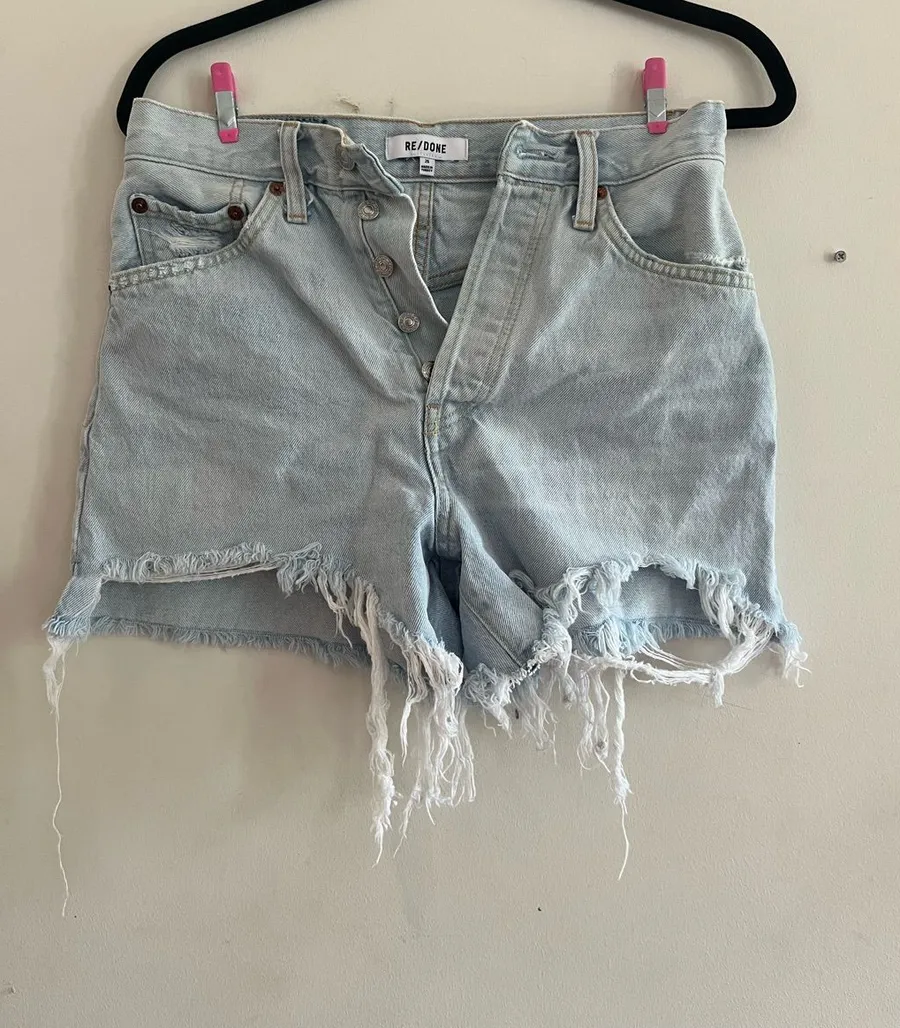 Re/Done Denim 505 Cutoffs Distressed Shorts 26 Light Wash Summer Minimalist