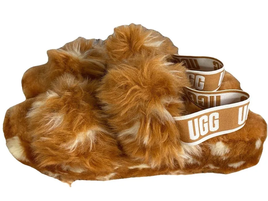 NWOT UGG Oh Yeah Spots Slipper 1118165 Natural Real Lamb Fur Women's Size 9