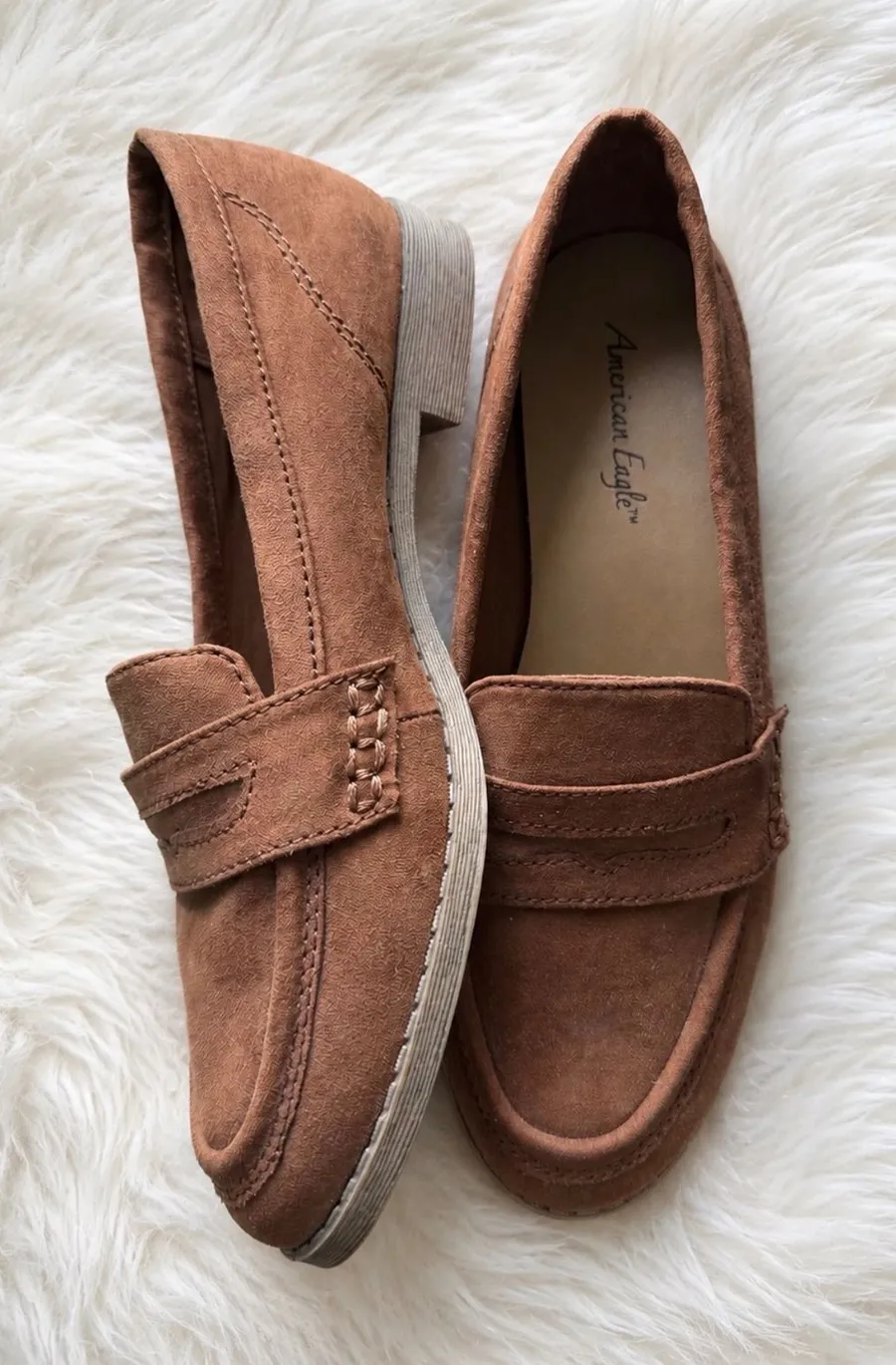 American Eagle Sz 7 Womens Brown Slip On Penny Loafers Preppy Old Money Minimal