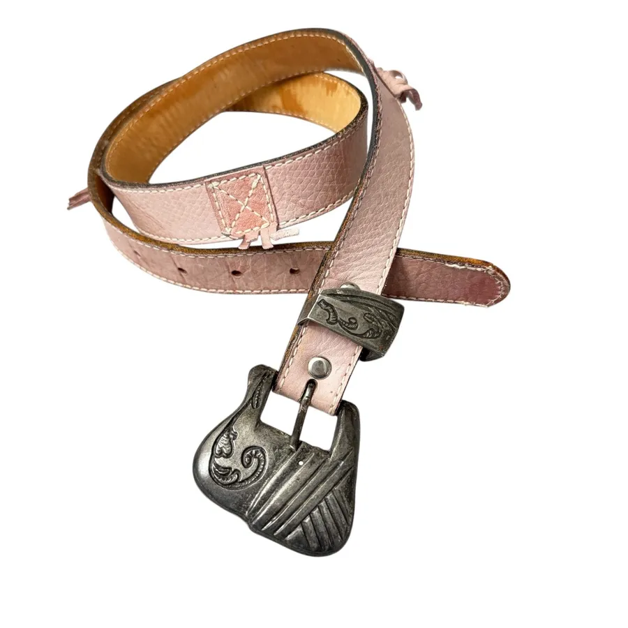 Jenny & The Boys Leather Belt Womens Medium Pink Metal Buckle Embossed Fringe