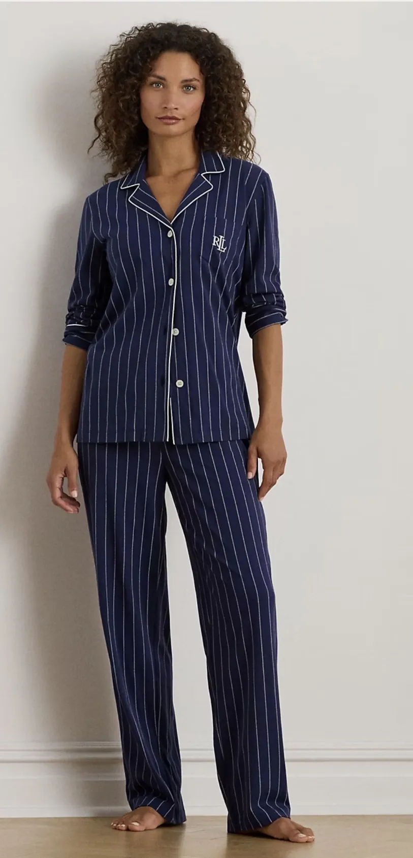 Lauren Ralph Lauren Striped Cotton Jersey Pajama Set black size L