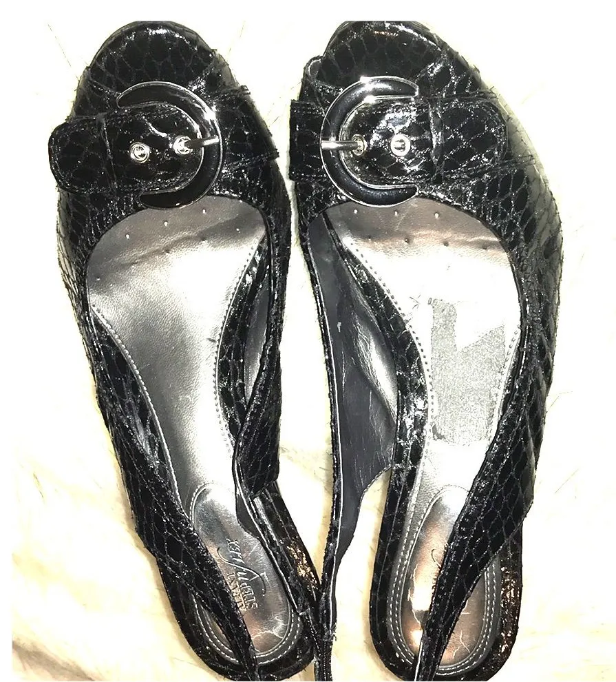 - Alfani heels black buckle peep toe heels 7.5