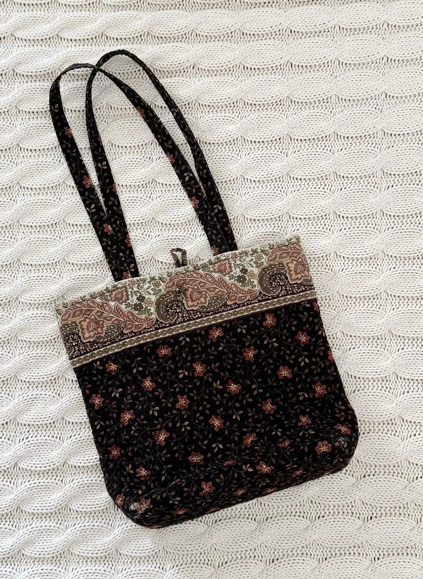 Vera Bradley Retired Black Walnut Floral Tote Bag with Paisley Trim