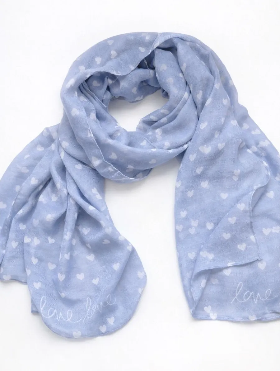 Katie Loxton Scarf Womens OS Blue Heart Print Love Script Romantic Soft Girl