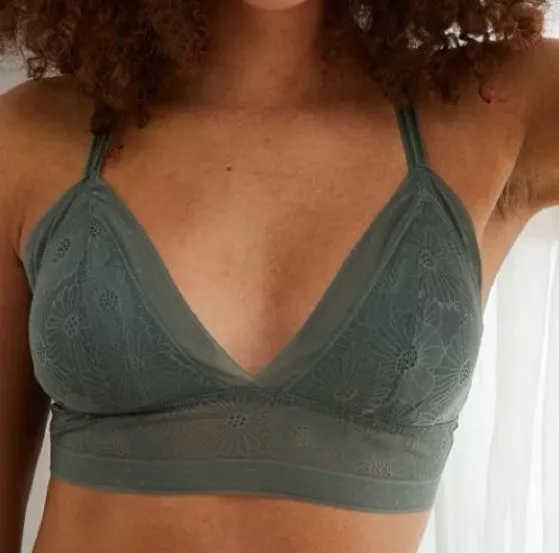 AERIE Pop Lace Olive Sage Green Padded Bralette Size M