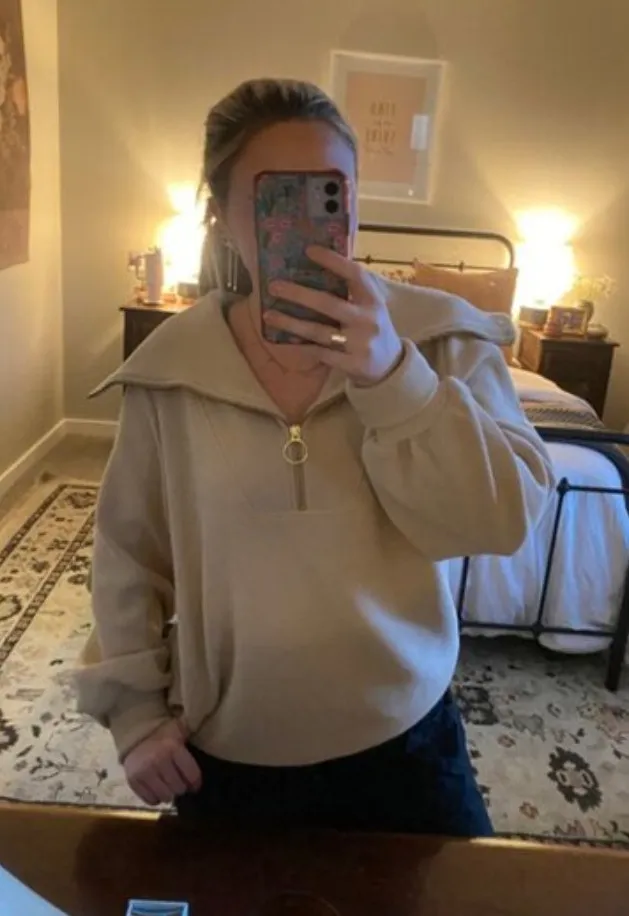 VARLEY Vine Ottoman Half Zip Pullover in Beige Size Small