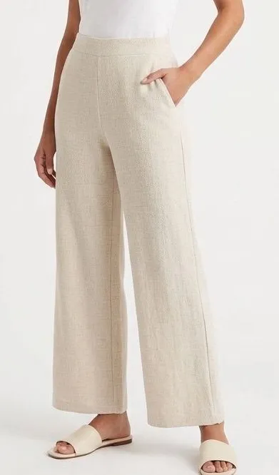 Gap Slouchy Wide Leg Lounge Pants Womens Medium Beige High Waisted Waffle Knit