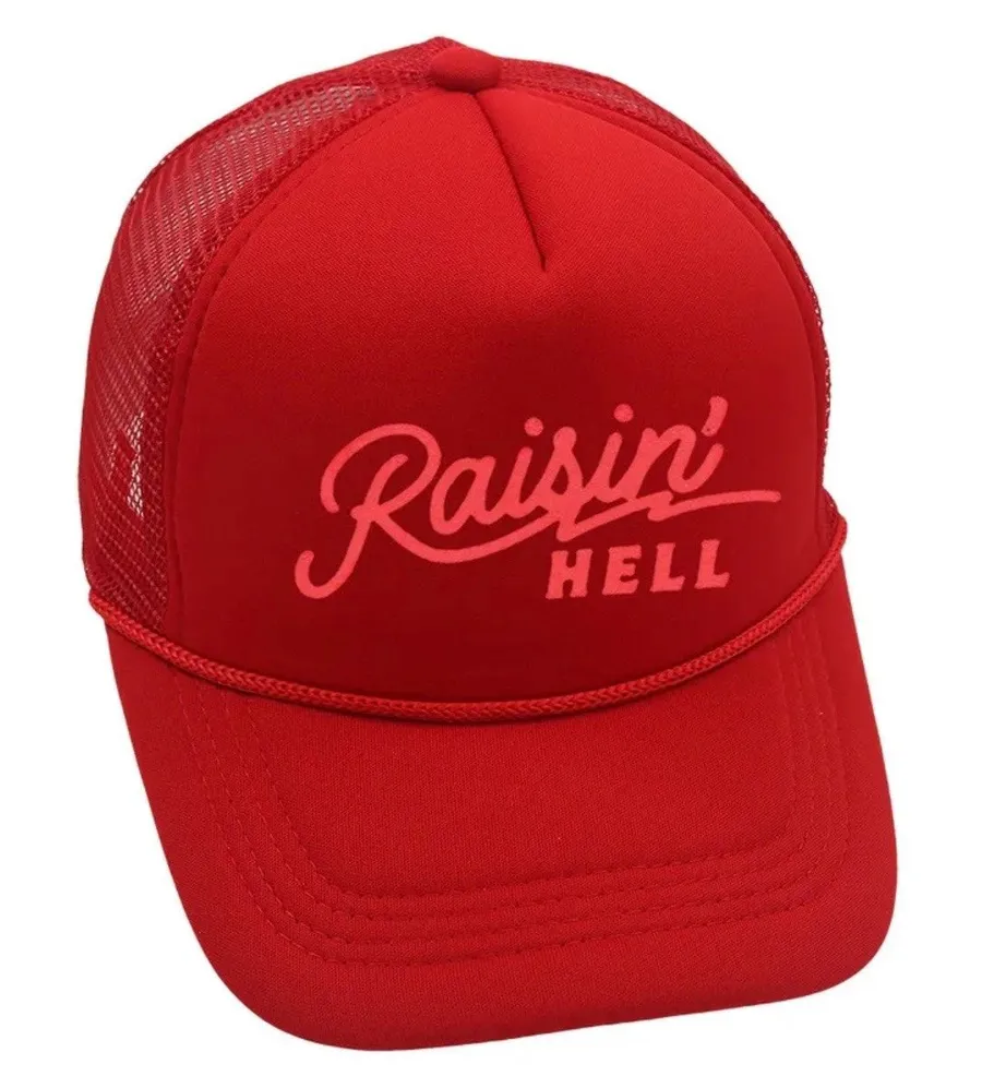 Raisin’ Hell Red Pink Mesh Trucker Adjustable Snapback Hat NWT