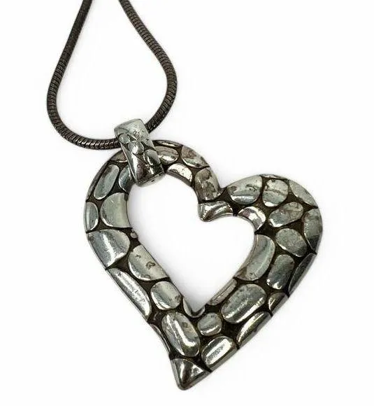 Brighton Pebble Heart Necklace Silver Pendant with 9" inch Chain
