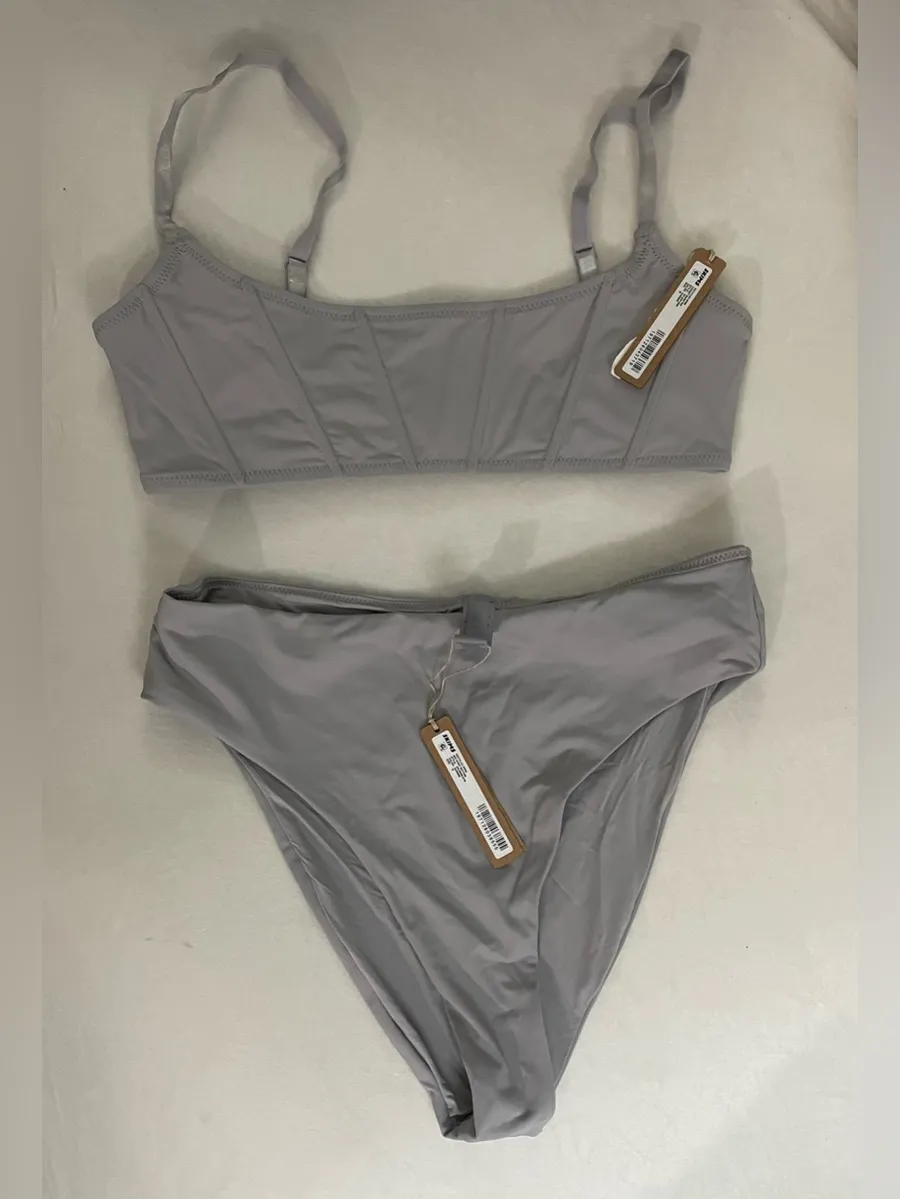 SKIMS 2Pcs SET Corset Bikini Top & Mid Waist Bottoms Chrome Size M