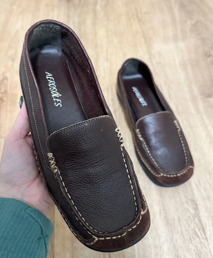 Aerosoles | Chopper Brown Leather Moc Toe Contrast Stitch Loafers Shoes 6.5M