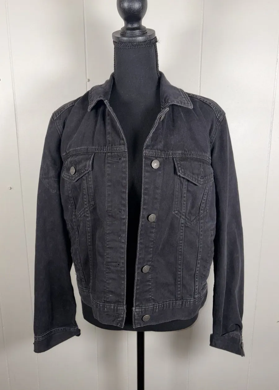 Women's Small American Eagle Black/Grey Denim Jacket 100% Cotton