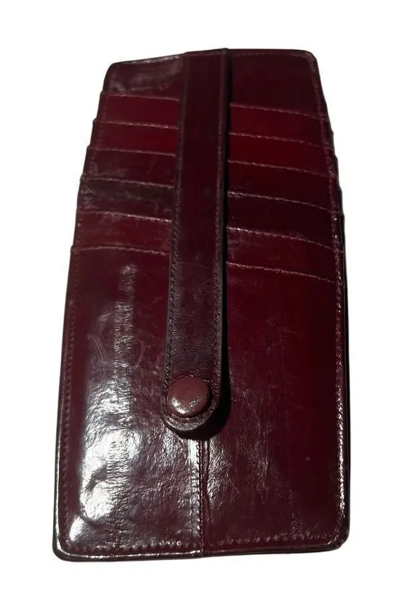 Red Genuine Eel Skin Card Holder Wallet Snap Closure Slim Pocket Organizer