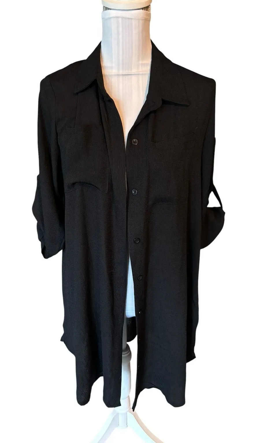 Black Button Down Swimwear Cover Up Blouse Dress Size OS