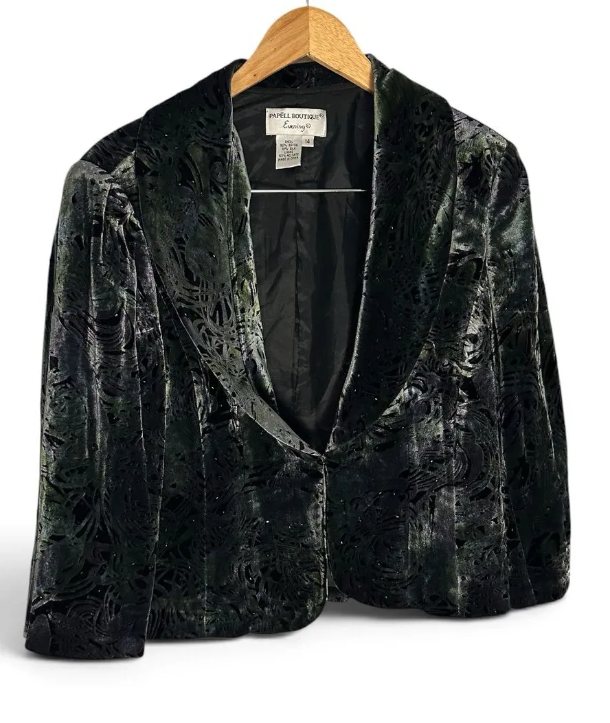 NWT deadstock vintage crushed velvet beaded blazer silk Papell boutique