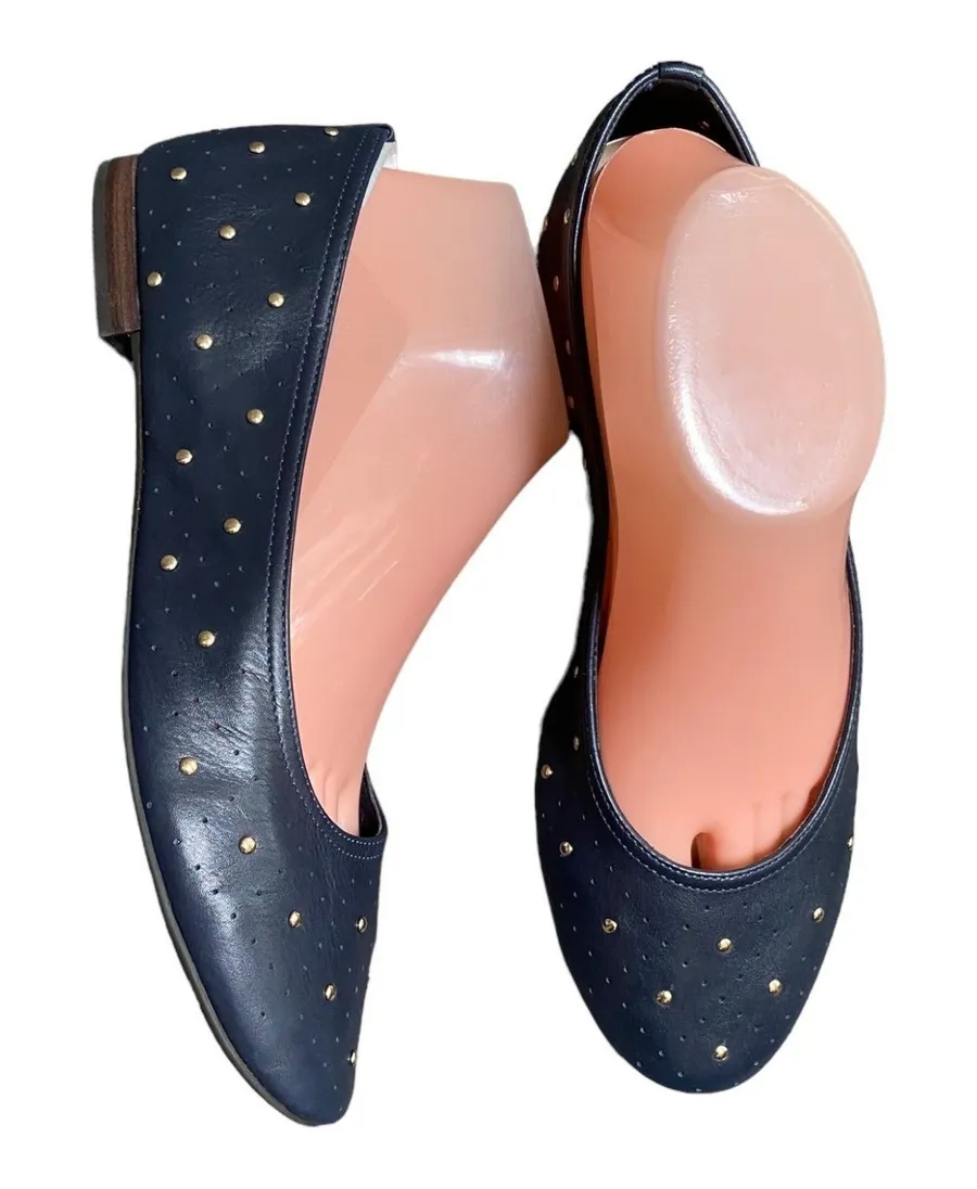 Aerosoles Shelley Sz 8.5 Classic Old Money Navy Leather Studded Ballet Flats Blue