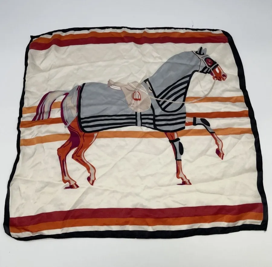 Equestrian Silk Scarf Square Preppy Old Money Heritage Horse English Country White