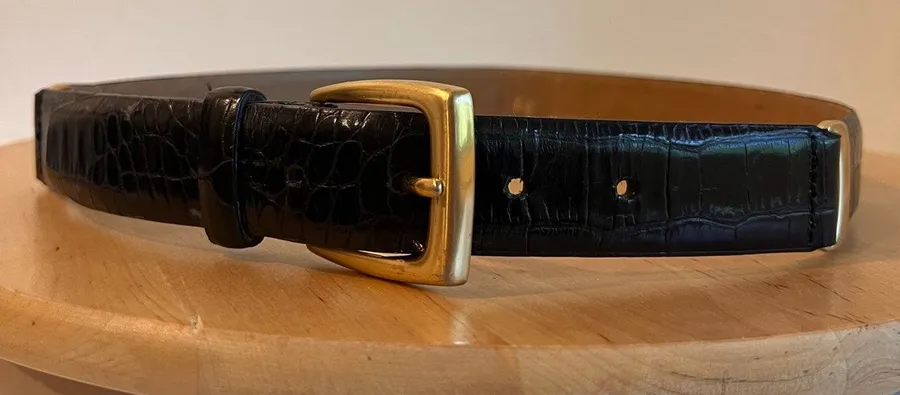 Vintage 1998 Liz Claiborne Black Leather Chunky Gold Chain Link Belt Size Small