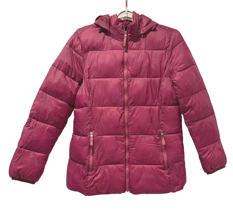 St Johns Bay Womens Puffer Jacket Hooded Full Zip Lightweight Burgundy Size L