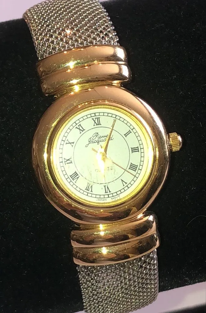 Pierre Jacquard Gold Tone and Silver Tone Watch with Mesh Band