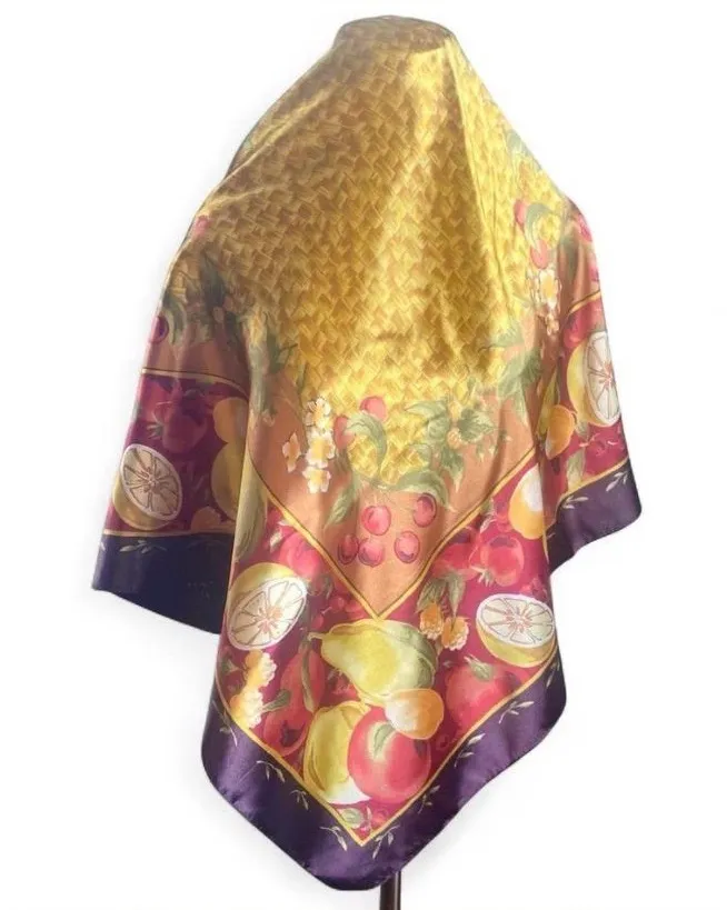 Vintage C.WEBB&CO Italy Fruit Print Scarf NOS NWT Cherry & Webb Yellow