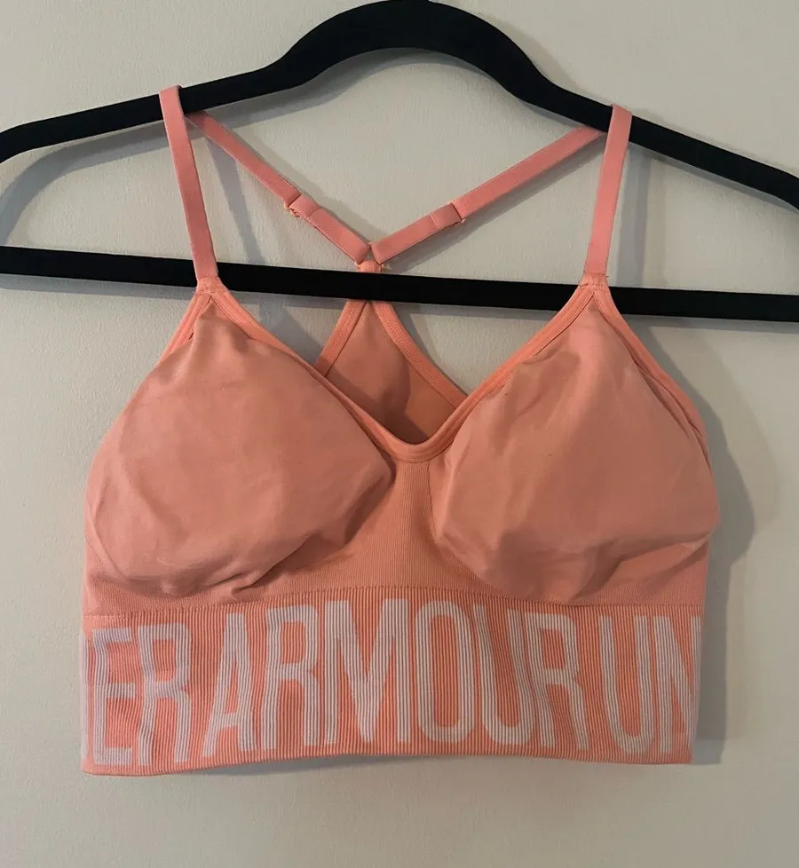 Under Armour Peach Orange Longline Sports Bra Medium Strappy Racerback
