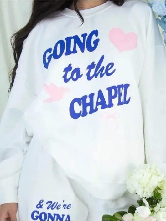 White 'Going To the Chapel' Graphic Sweatshirt Size L